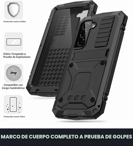 Vista 3 de Simicoo Compatible con Samsung S22 - Funda protectora híbrida de silicona y metal con soporte, a prueba de golpes de grado militar, resistente