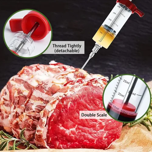 Vista 5 de Kit de jeringa inyectora de carne de pavo con 3 agujas de adobo para ahumador de parrilla, 1 cepillo de limpieza, 1 onza/1.0 fl oz de gran