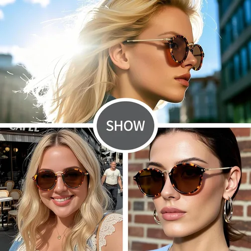 Vista 3 de Round Polarized Sunglasses Women Trendy Retro tortoise circle frame