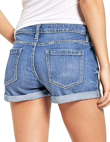 Vista 2 de MODARANI Pantalones cortos de mezclilla recortados para mujer pantalones cortos desgastados lindos pantalones cortos rasgados de tiro medio cómodos