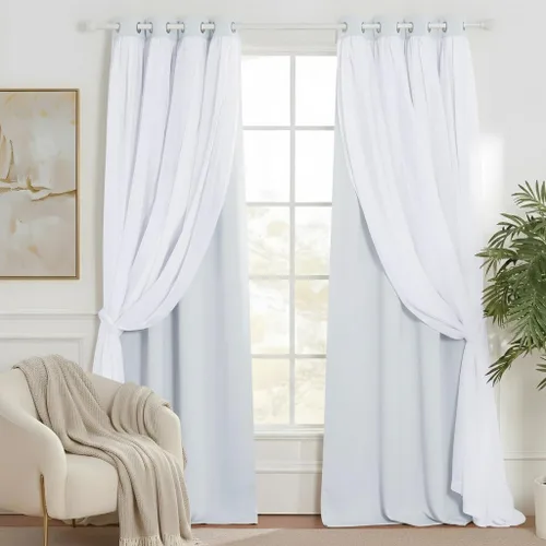 Vista 10 de NICETOWN Cortinas opacas para cuarto de bebé, dormitorio, sala de estar, cortinas opacas aplastadas de 84 pulgadas de largo, cortinas de granja