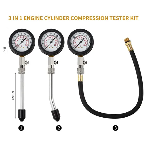 Vista 5 de Probador de compresión de 8 piezas, kit de comprobador de compresión de motor, medidor de presión profesional de cilindro de motor de gasolina