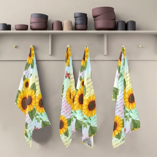 Vista 5 de GAIREG Retro Sunflowers Butterflies Dish Cloths for Drying Dishes, 28x18 Inches Absorbent Printed Hand Towels, Set of 6