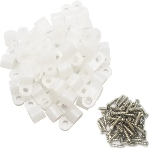 Vista 15 de Abrazadera para cable tipo R, abrazadera de cable de 1/2 pulgada, clips de sujeción de cable de montaje de tornillo de nailon con tornillos