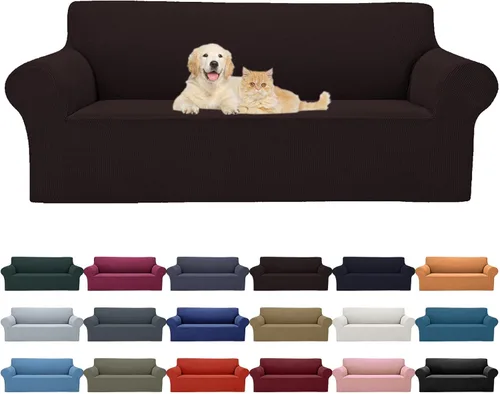 Vista 51 de Cupuamon Funda elástica para sofá de 1 plaza, funda protectora de muebles con parte inferior elástica de tela jacquard a cuadros pequeños para Beige