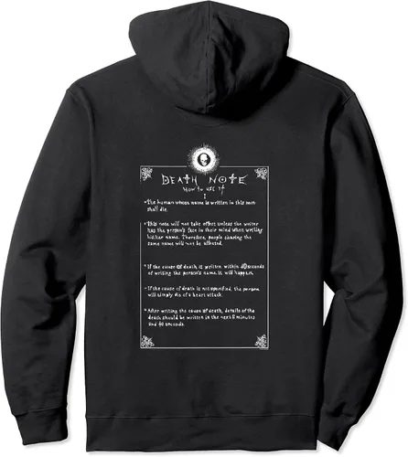 Vista 2 de Death Note Sudadera con capucha de la lista de cómo usarlo, Negro, S