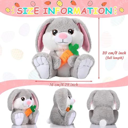 Vista 2 de Chalyna Conejito de Pascua de peluche de 8 pulgadas con orejas flexibles, abrazo y animales lavables, juguete de peluche de regalo para niños