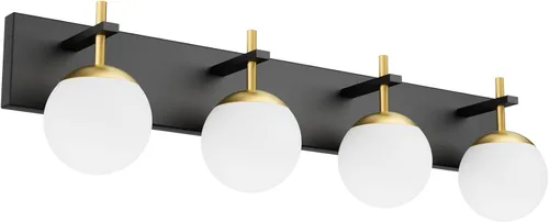 Vista 10 de Ralbay Lámpara de pared de baño negra mate, 2 luces, iluminación moderna de mediados de siglo, luz de tocador de globo de vidrio lechoso negro