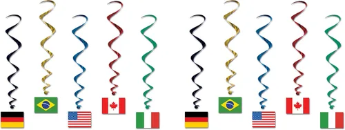 Vista 7 de Beistle 5 espirales colgantes de bandera internacional (paquete de 2) – verde, rojo, azul, amarillo – plástico y cartulina