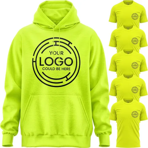 Vista 3 de Camisas de trabajo para hombre, paquete de 5, 1 sudadera, uniformes de trabajo personalizados Hi Vis, alta visibilidad, camisas personalizadas