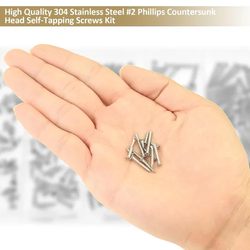 Vista 6 de 242 tornillos autorroscantes Phillips de cabeza avellanada Phillips #2 x 1/4 pulgadas, 3/8 pulgadas, 1/2 pulgadas, 5/8 pulgadas, 3/4 pulgadas, kit