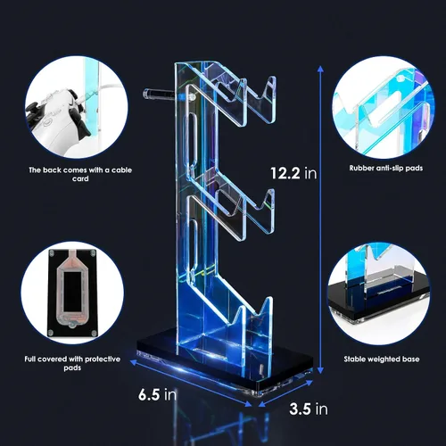 Vista 57 de OAPRIRE Headset and Controller Stand with Lights, 2 Tier Acrylic Game Controller Holder, Controller and Headset Stand for Desktop,Universal Design