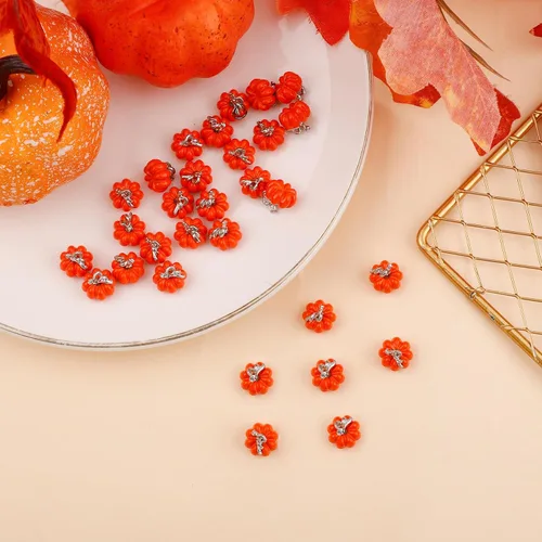 Vista 3 de BOXOB 30 dijes de calabaza de Acción de Gracias, aleación de otoño, calabaza, 3D, lindo colgante de calabaza de Halloween para hacer joyas, aretes