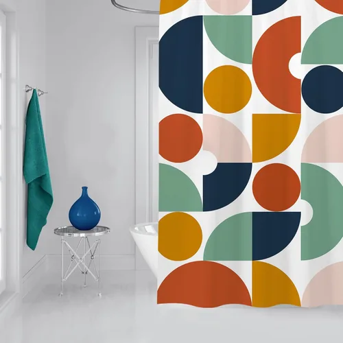 Vista 5 de zokyer - Cortina de ducha para niños, divertida y abstracta, de tamaño pequeño, con lunares, geométrica, de color, única, estrecha, para baño
