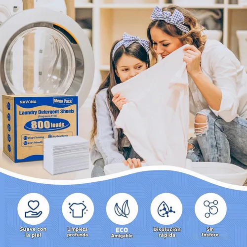 Vista 6 de Paquete Mega de 1000 Cargas de Hojas de Detergente para Ropa, Hojas de Lavandería Ecológicas, Limpieza Potente, Adecuadas para Hogares, Dormitorios