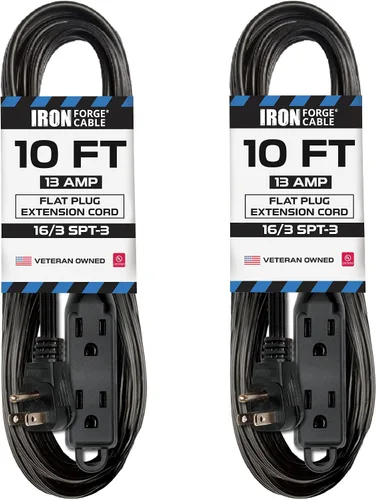 Vista 22 de IRON FORGE CABLE Cable de extensión de enchufe plano con 3 tomas, 0.91 m (3 pies) en color negro - Cable de extensión para interior con 3 tomas