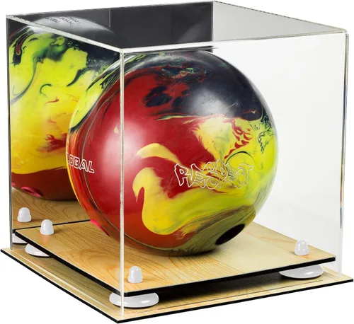 Vista 40 de Better Display Cases Acrylic Bowling Ball Display Case with Mirror Case, Yellow Risers and Clear Base (B33/A028)