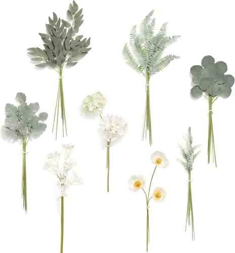 Vista 11 de Serra Flora - Juego de tallos de vegetación artificial en caja, (paquete de 44 piezas) con 7 tipos de relleno de vegetación artificial para ramos