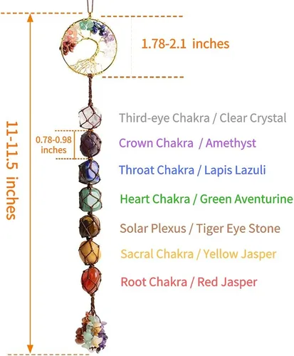 Vista 2 de 2 piezas de árbol de la vida, cristales curativos de 7 chakras, Feng Shui, adorno colgante de meditación para colgar en el automóvil, adorno