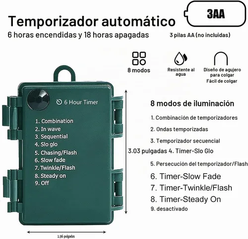Vista 9 de MASHANG Mini luces, 18 pies, 50 luces LED de Navidad con temporizador y 8 modos, luz de cadena impermeable operada con 3 pilas AAA para decoración