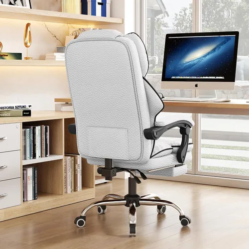 Vista 6 de Silla ejecutiva de oficina con respaldo alto, sillas de juegos para computadora, escritorio de cuero con reposapiés, trabajo ergonómico grande y Gris
