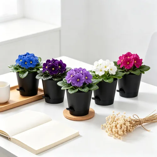 Vista 7 de Paquete de 12 macetas de riego automático de 4 pulgadas con drenaje y platillos, macetas de plástico para plantas de interior y exterior, macetas