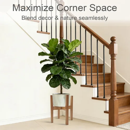 Vista 5 de Soporte de bambú natural para interiores, estante ajustable para plantas de interior que se adapta a macetas de 8 a 12 pulgadas, decoración moderna