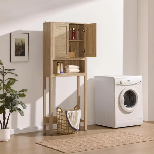 Vista 5 de SICOTAS Over the Toilet Storage Cabinet, Rattan Door Bathroom Organizer Roble claro recuperado