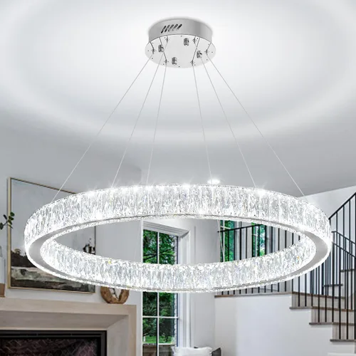 Vista 15 de Araña de Cristal LED Moderna Regulable de 8" Anillo Dorado Luminarias Colgantes para Isla de Cocina Comedor Sala de Estar