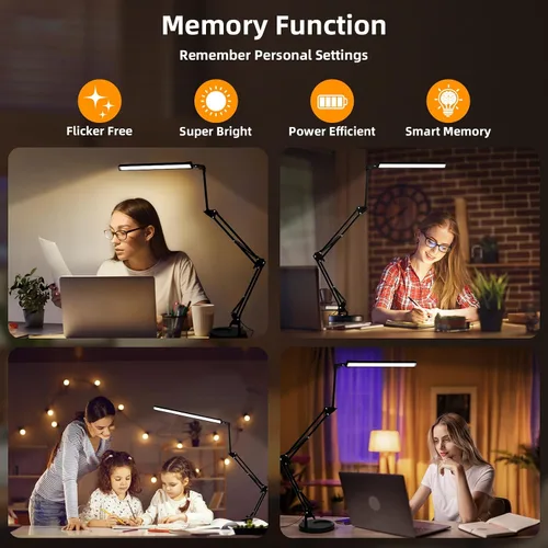 Vista 6 de NOEVSBIG Lámpara de escritorio LED con abrazadera, lámpara de escritorio de 2 en 1 con base, lámpara de escritorio de arquitecto con brazo oscilante