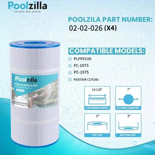 Vista 2 de Poolzilla Paquete de 4 filtros de repuesto para piscina PLFPCC60, Pleatco PCC60, Pentair CCP240, R173572, 178569, Unicel C-7469, Filbur FC-1975