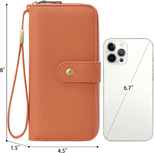 Vista 3 de GAEKEAO Cartera de mano para mujer, con bloqueo RFID, de piel, de gran capacidad, con correa de mano