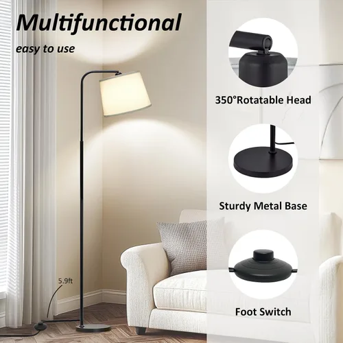 Vista 4 de Lámpara de pie AKASUKI para sala de estar con 3 temperaturas de color, lámpara de pie con interruptor de pie para sala de estar, dormitorio