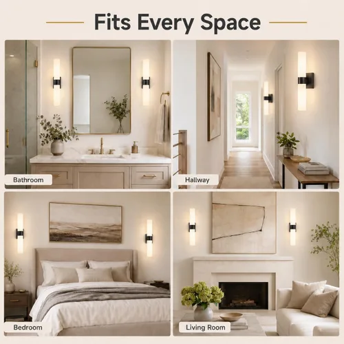 Vista 4 de Juego de 2 apliques de pared para baño con pantalla de vidrio esmerilado Negro