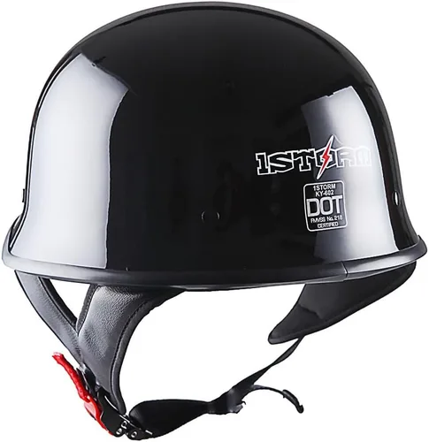Vista 5 de 1Storm Casco de media cara para motocicleta, estilo alemán abierto, aprobado por DOT: HKY602 negro brillante Brillo negro