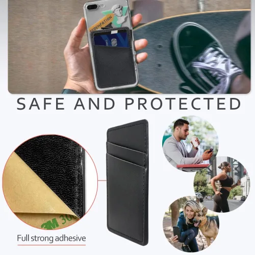 Vista 5 de Cartera de cuero para teléfono, soporte adhesivo para tarjetas de crédito para funda de teléfono, compatible con iPhone, Samsung, Android y todos