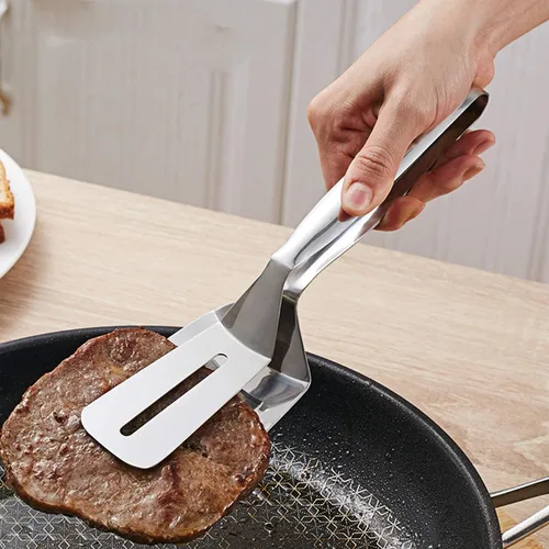 Vista 4 de AOOSY Pinzas para carne 304, pinza de cocción 3 en 1, espátula de doble cara, 10 pulgadas, multifuncional, de acero inoxidable, para alimentos