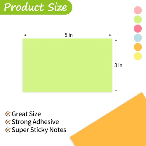 Vista 3 de 480 hojas 7,6 x 12,7 cm Notas adhesivas grandes, 6 blocs surtidos de notas autoadhesivas para cuaderno, oficina, escuela y hogar, 80 hojas/bloc