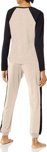Vista 2 de Tommy Hilfiger Conjunto de pijama de manga larga Henley y jogger para mujer, Café