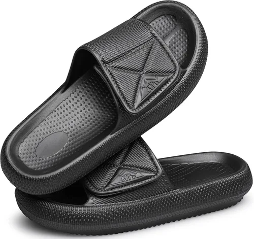 Vista 6 de CUYIOM Sandalias de suela gruesa para mujer, pantuflas de nube para hombre, sandalias de baño acolchadas ajustables