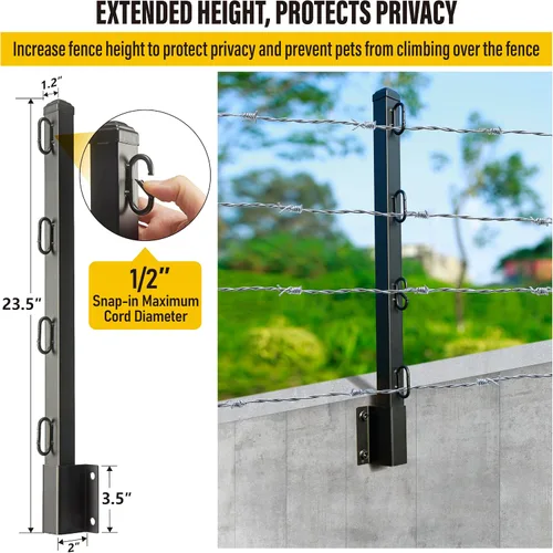 Vista 3 de Extensor de poste de valla, alambre de púas de 23.5 pulgadas, brazo extendido, para cercas exteriores para aumentar la altura, proteger