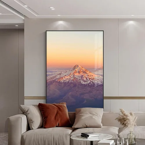 Vista 3 de Impresiones en lienzo Cartel de la naturaleza Cuadros de paisaje de las montañas del pico de la nieve del amanecer . Impresiones en lienzo Arte