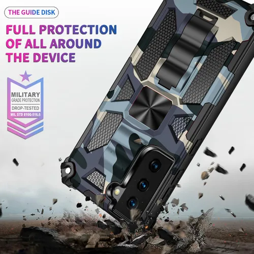 Vista 6 de Funda compatible con Samsung Galaxy S20 FE, resistente estilo militar, PC+TPU a prueba de golpes, camuflaje con soporte y soporte de metal