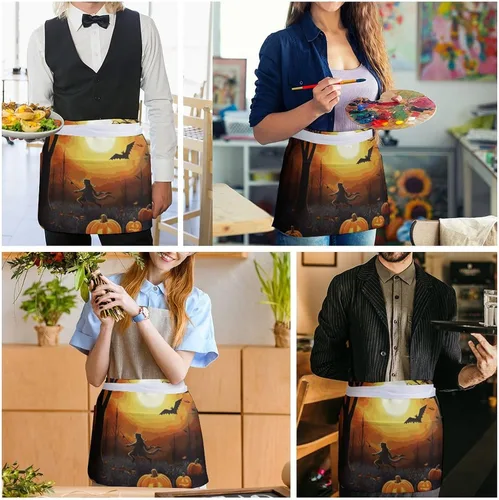 Vista 5 de Server Aprons with 3 Pockets Waist Apron Waterproof Half Apron Short Cooking Aprons Bib