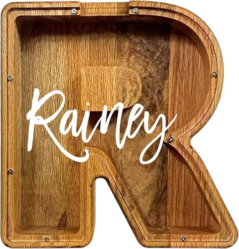 Vista 11 de Alcancía de madera grande personalizada, 7.5 pulgadas, con ventana acrílica fácil de abrir, caja de ahorro de dinero inicial para niños y niñas