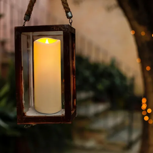 Vista 9 de Velas LED sin llama, paquete de 1, vela impermeable para exteriores con control remoto y temporizador, velas falsas de pilar parpadeantes