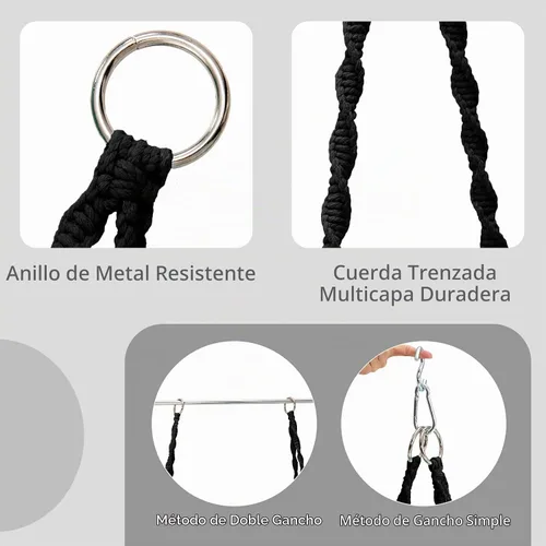 Vista 2 de Giantex - Silla hamaca de macramé con cojín y kit de herramientas, color negro Capacidad de peso de 330 libras, silla colgante