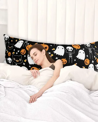 Vista 3 de Funda de almohada negra para Halloween, funda de almohada suave para cama, funda de almohada decorativa de lujo para sofá largo lumbar con cierre