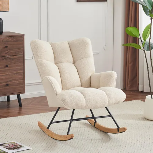 Vista 12 de Mecedora de cuarto de bebé con estilo oso de peluche, tapizada con respaldo alto, cómoda y elegante butaca acentuada con asiento acolchado para Azul