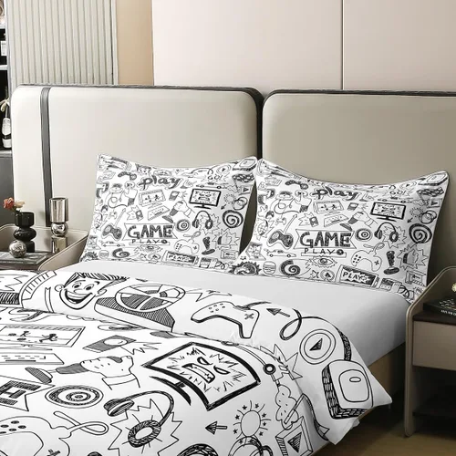 Vista 4 de Funda de edredón reversible de 100% algodón para videojuegos, tamaño individual, juego de ropa de cama de dibujos animados de gamepad para niños